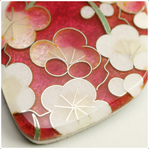 Yusen Shippo Japanese Enamel Pendant Necklace - Red Blossomed Plum Floral Design, Traditional Handcrafted Jewelry for Women, Perfect Gift for Birthday, Anniversary & Special Occasions
