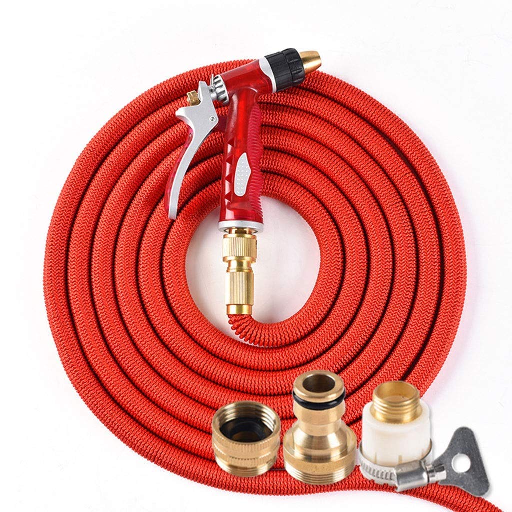SLRMKK 100FT Expandable Garden Hose with Spray Gun - High Pressure Flexible Water Hose with Full Brass Nozzle for Car Washing, Pet Bathing, Lawn Watering (Red, 25FT) - Perfect for Outdoor Cleaning, Gardening & Home Use