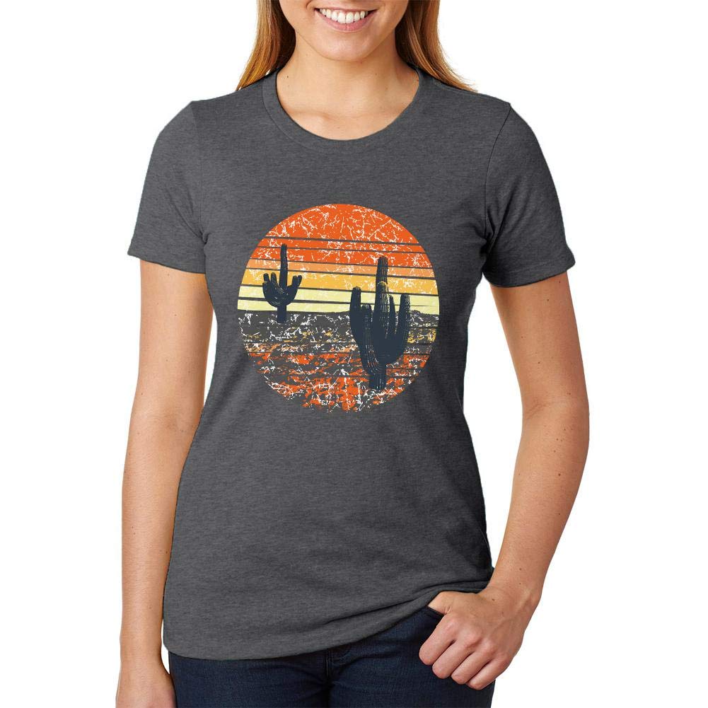 Vintage Cactus Sunset Women's Soft Scoop Neck T-Shirt - Comfortable Casual Tee for Summer Outfits, Beach Wear & Boho Style