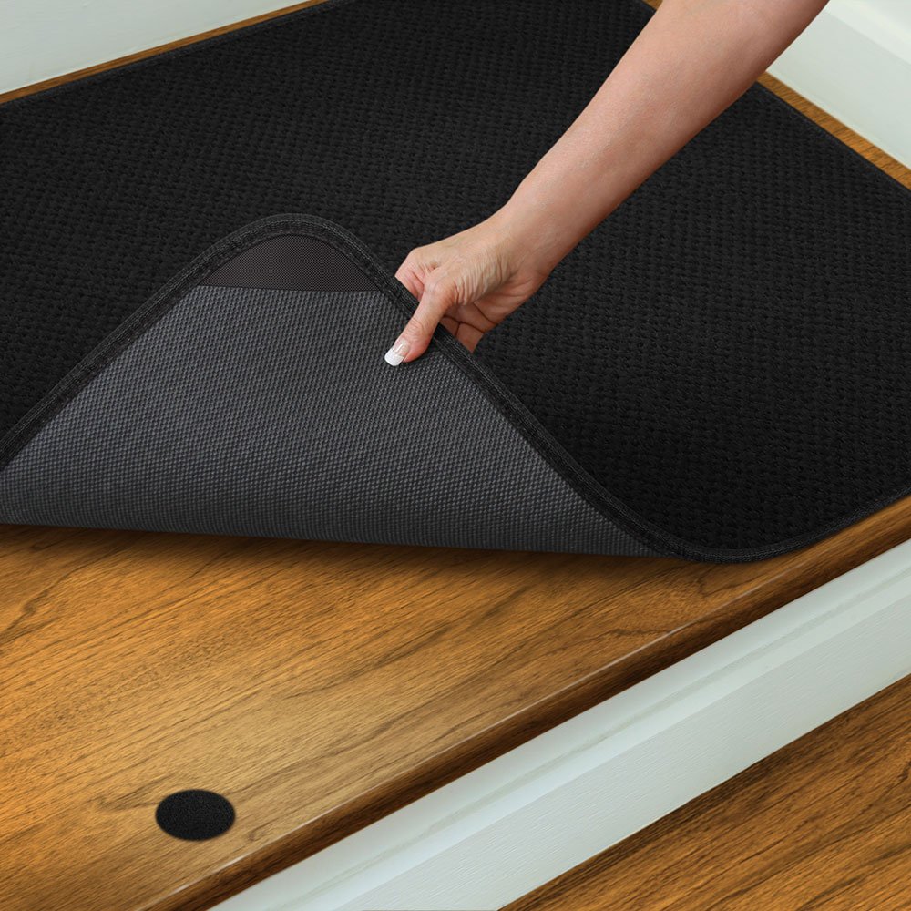 Non-Slip Stair Treads Rug - Black 3x3 Feet - Washable & Durable Carpet for Stairs, Landings, and High-Traffic Areas - Perfect for Homes, Offices, and Entryways