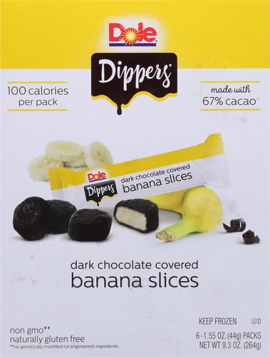 Dole Frozen Dark Chocolate Dippers - Dark Chocolate Covered Banana Slices, 1.55 Oz (6 Pack) | Healthy Frozen Snacks for Kids, Dessert Lovers & Party Treats | Perfect for School Lunches, Movie Nights & After-School Snacks