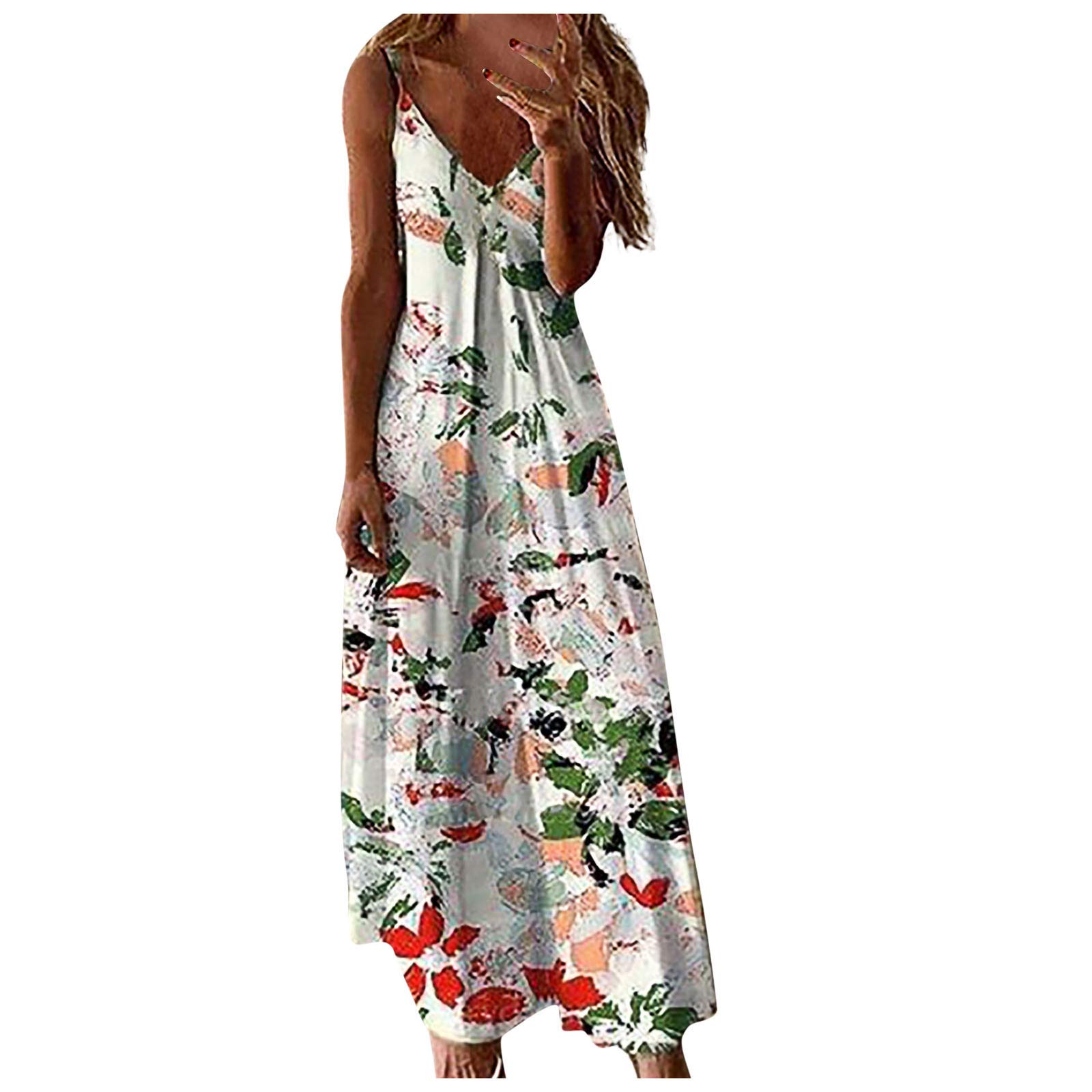 Women's Summer Dresses - Sleeveless V-Neck Floral Maxi Sundress for Beach, Vacation & Casual Wear | Lightweight Cami Long Dress