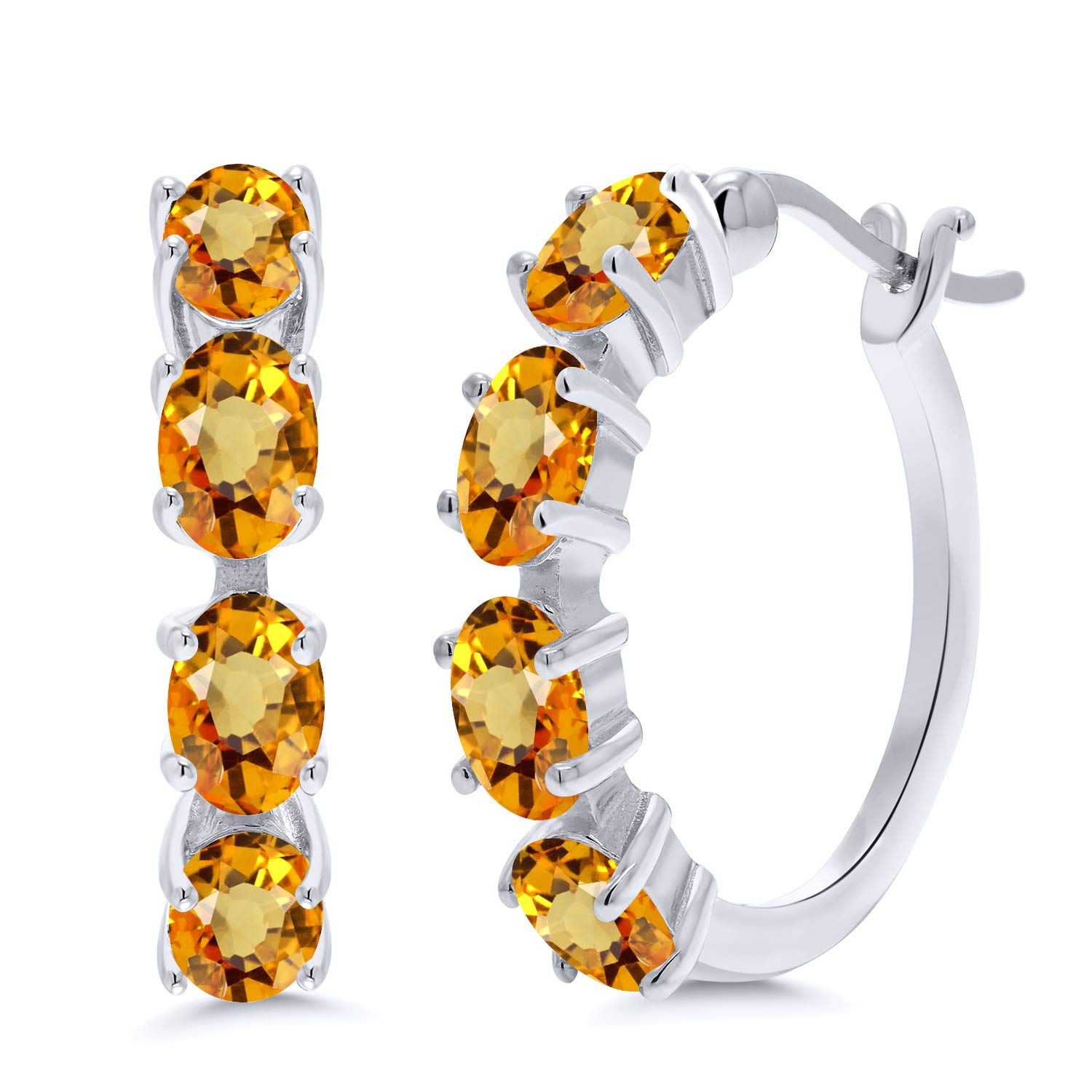 Gem Stone King 925 Sterling Silver 6x4mm Oval Birthstone Hoop Earrings for Women - 22mm (0.85 Inch) Fine Jewelry Gifts for Mom, Wife, Her | Perfect for Birthdays, Anniversaries & Special Occasions