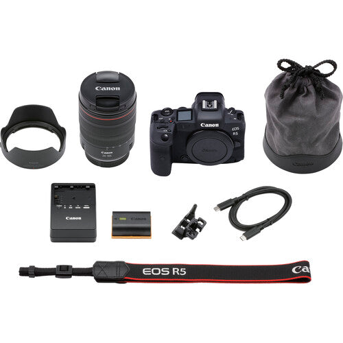 Canon EOS R5 Full Frame Mirrorless Camera with RF 24-105mm f/4L IS USM Lens | Professional Photography Kit | Includes SanDisk 32GB Extreme PRO SD Card | Perfect for Wedding, Travel & Wildlife Photography