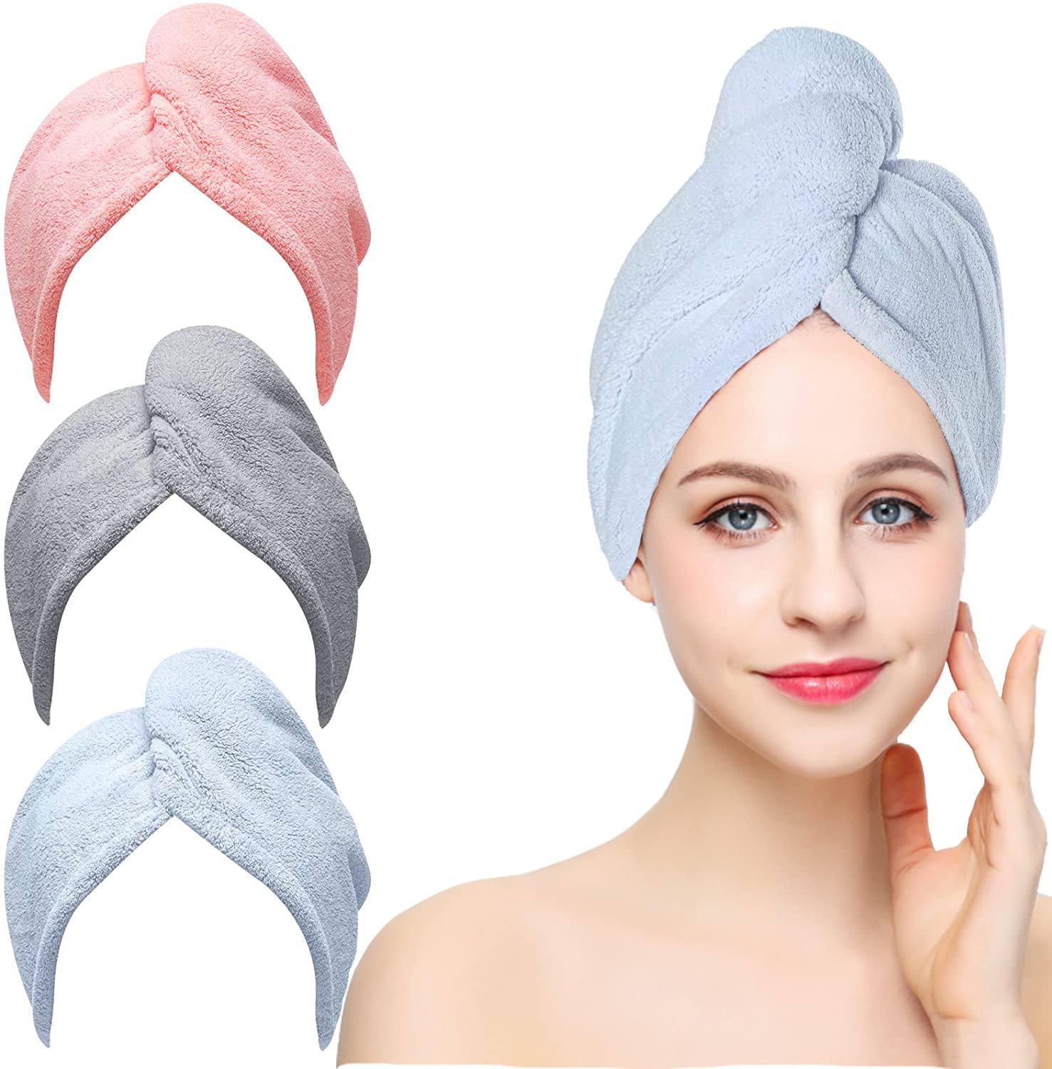 Premium 500 GSM Microfiber Hair Towel Wrap - Ultra Absorbent Quick Dry Hair Turban for Women & Men - Soft Bath Towel Cap for Shower, Spa & Salon Use (Multicolor, Set of 1)