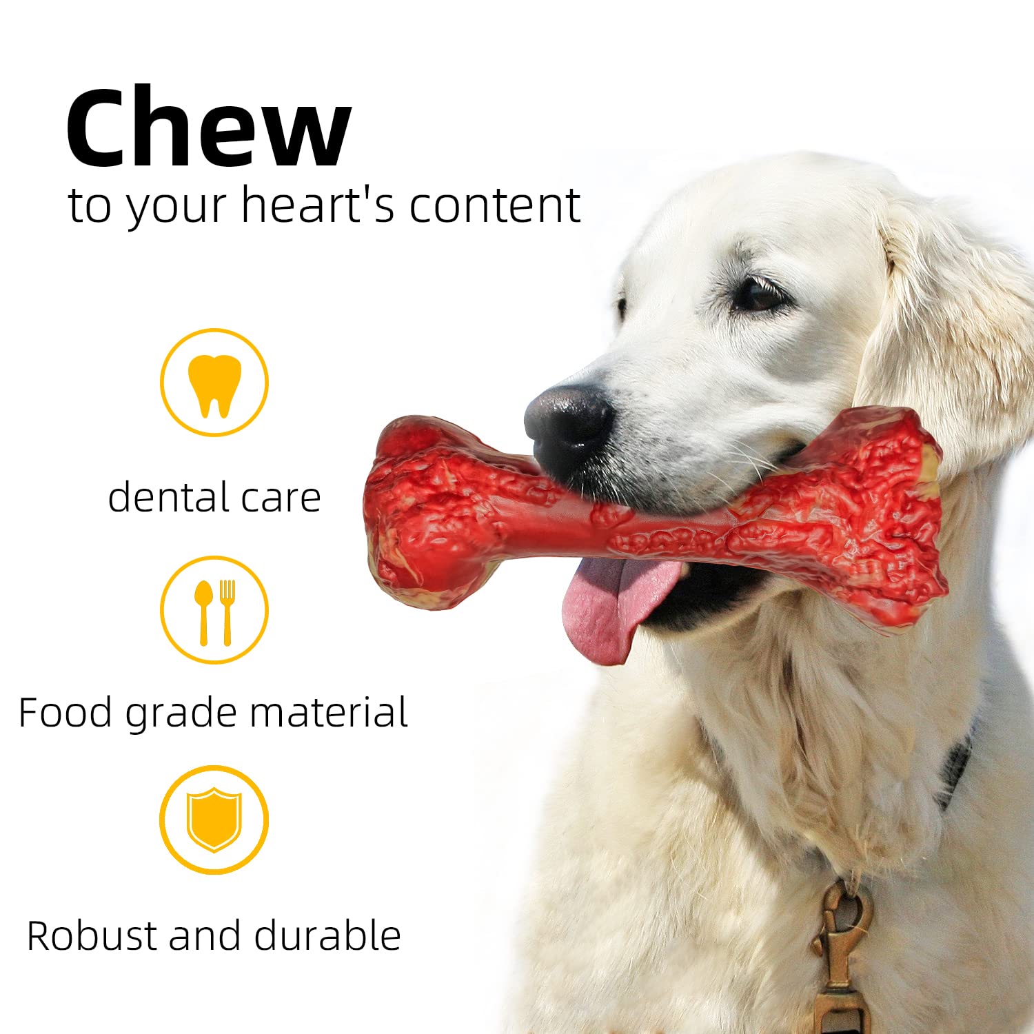 **Durable Beef-Flavored Rubber Chew Toy for Large & Aggressive Chewers – Interactive Dog Bone with Teeth Cleaning & Sound – USA-Made Dog Toy for Playtime & Training**    *(Perfect for teething puppies, strong chewers, and interactive play – keeps dogs engaged while promoting dental health!)*