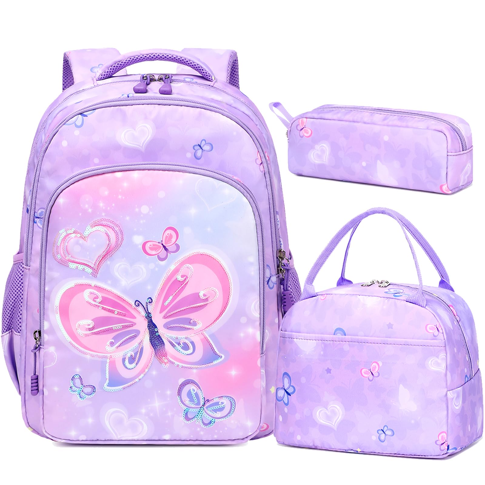 Unicorn Backpack for Girls - 3 in 1 School Bookbag Set with Pencil Case & Lunch Box | Cute Elementary Backpack for School, Travel & Daily Use