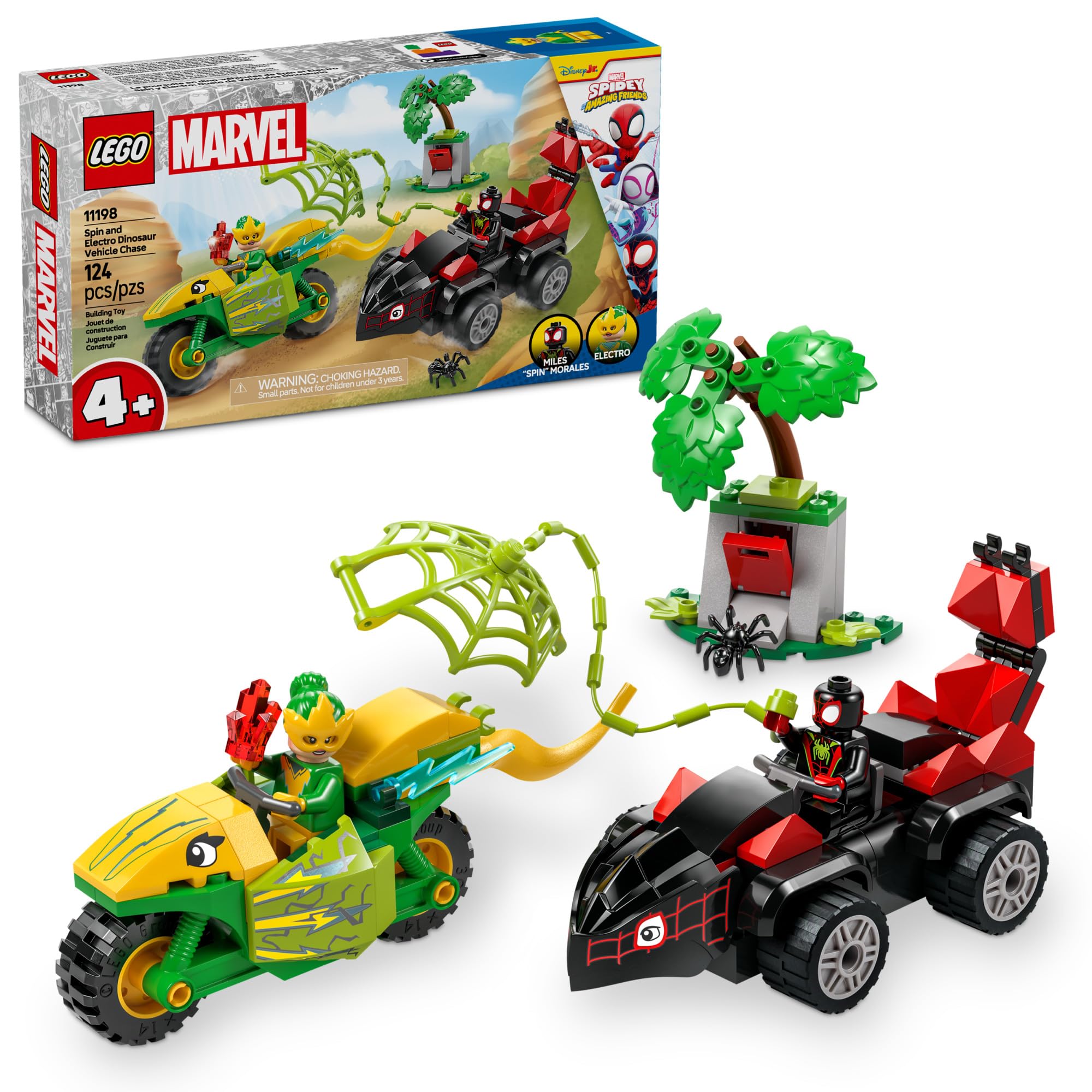 LEGO Marvel Spidey and His Amazing Friends Spin & Electro Dinosaur Vehicle Chase Building Toy Set - Spiderman Car & Motorcycle Playset for Kids Ages 4+ - Perfect Birthday Gift for Boys & Girls - Creative Play for Superhero Adventures & Dinosaur Battles
