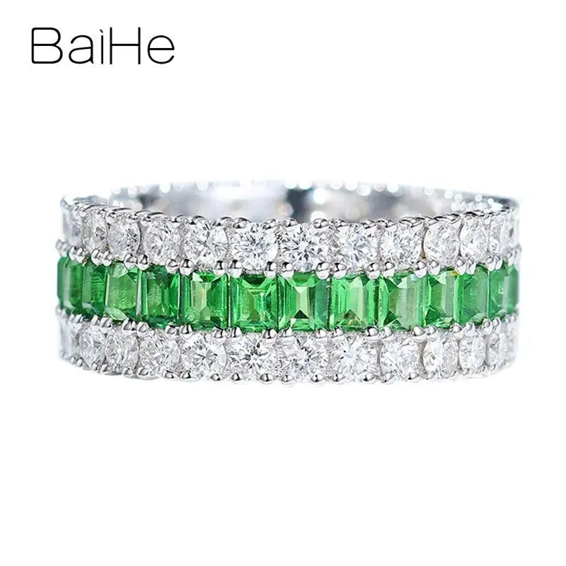 14K White Gold Natural Tsavorite Diamond Ring for Women & Men - Luxury Fine Jewelry, Trendy Engagement & Wedding Band, Perfect Gift for Anniversary, Valentine's Day & Special Occasions