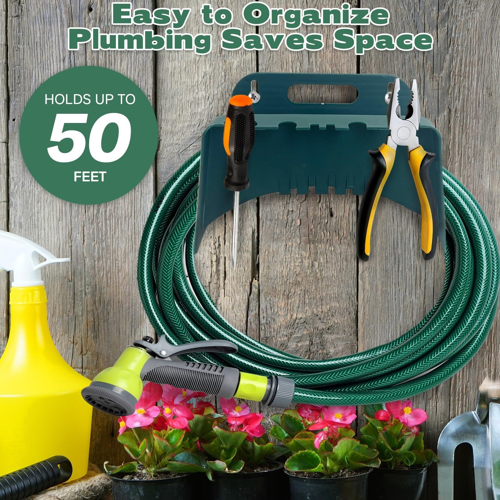 Kathson Garden Hose Hanger - Heavy Duty Wall Mount Hose Reel Organizer with Bracket | Durable Plastic Water Hose Storage Holder for Outdoor Yard, Lawn & Garden Use