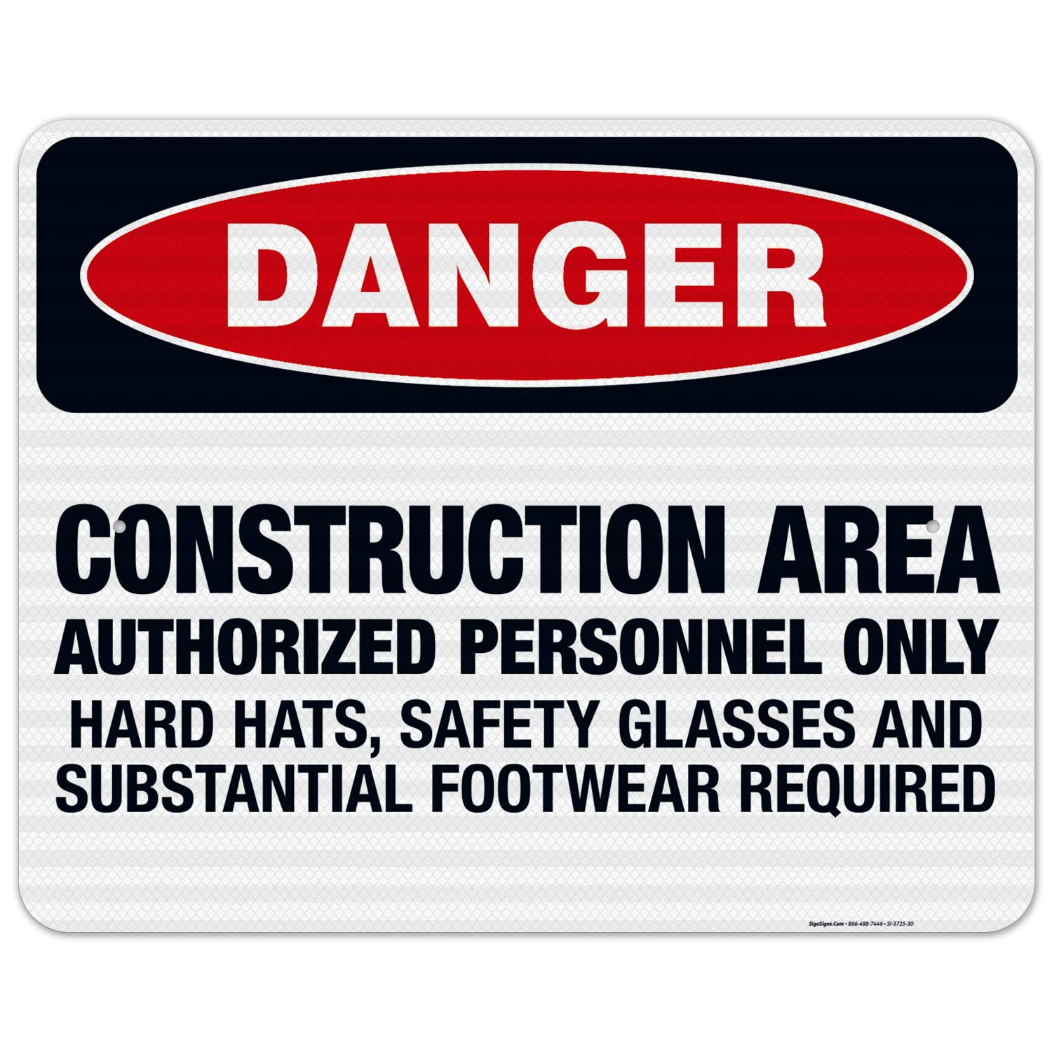 OSHA Approved Danger Sign - Construction Area Authorized Personnel Only with Safety Glasses Required | 24x30 Inches 3M EGP Reflective .080 Aluminum Sign | Fade Resistant for Indoor & Outdoor Use | Made in USA | Perfect for Construction Sites, Warehouses & Hazardous Work Areas