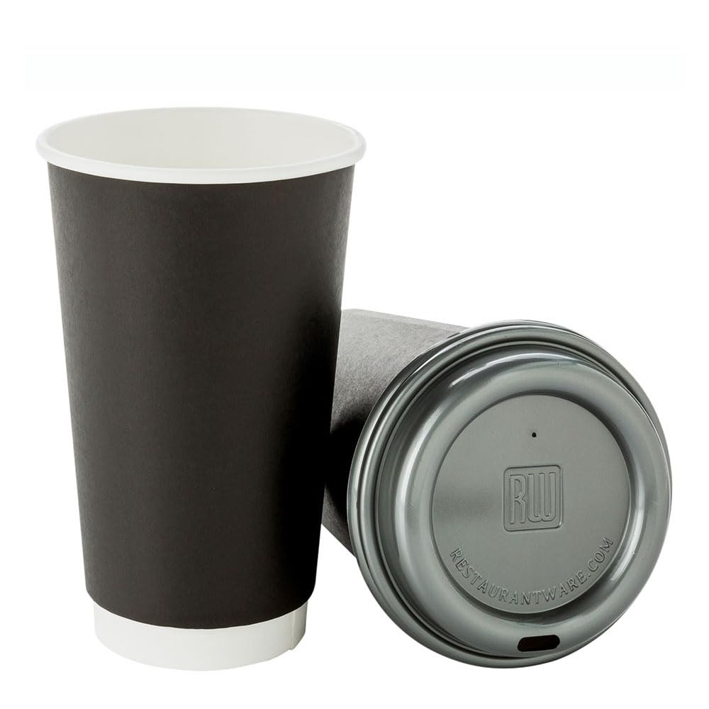 16oz Disposable Double Wall Coffee Cups (500 Pack) - Insulated Hot Cups for Coffee, Tea, Hot Chocolate - Rippled Black Paper Design - Lids Sold Separately - Perfect for Cafes, Offices & Home Use