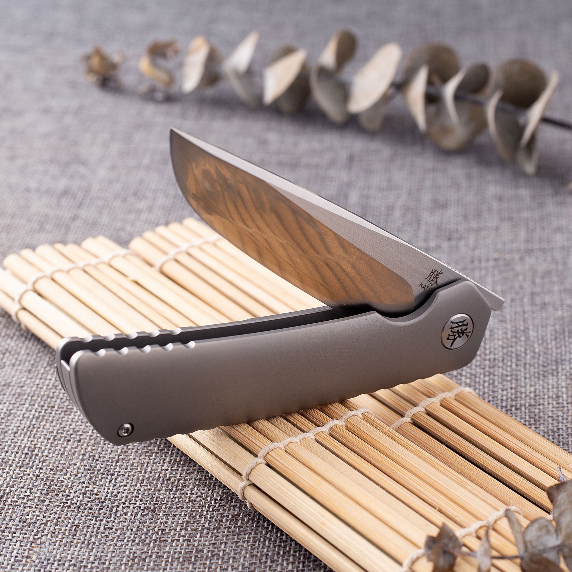KATSU ZK01 Premium EDC Knife - Sandblasted Titanium Handle & ZDP-189 Super Steel Convex Grind Blade with Leather Sheath - Perfect for Outdoor Camping, Hunting, and Survival Gear