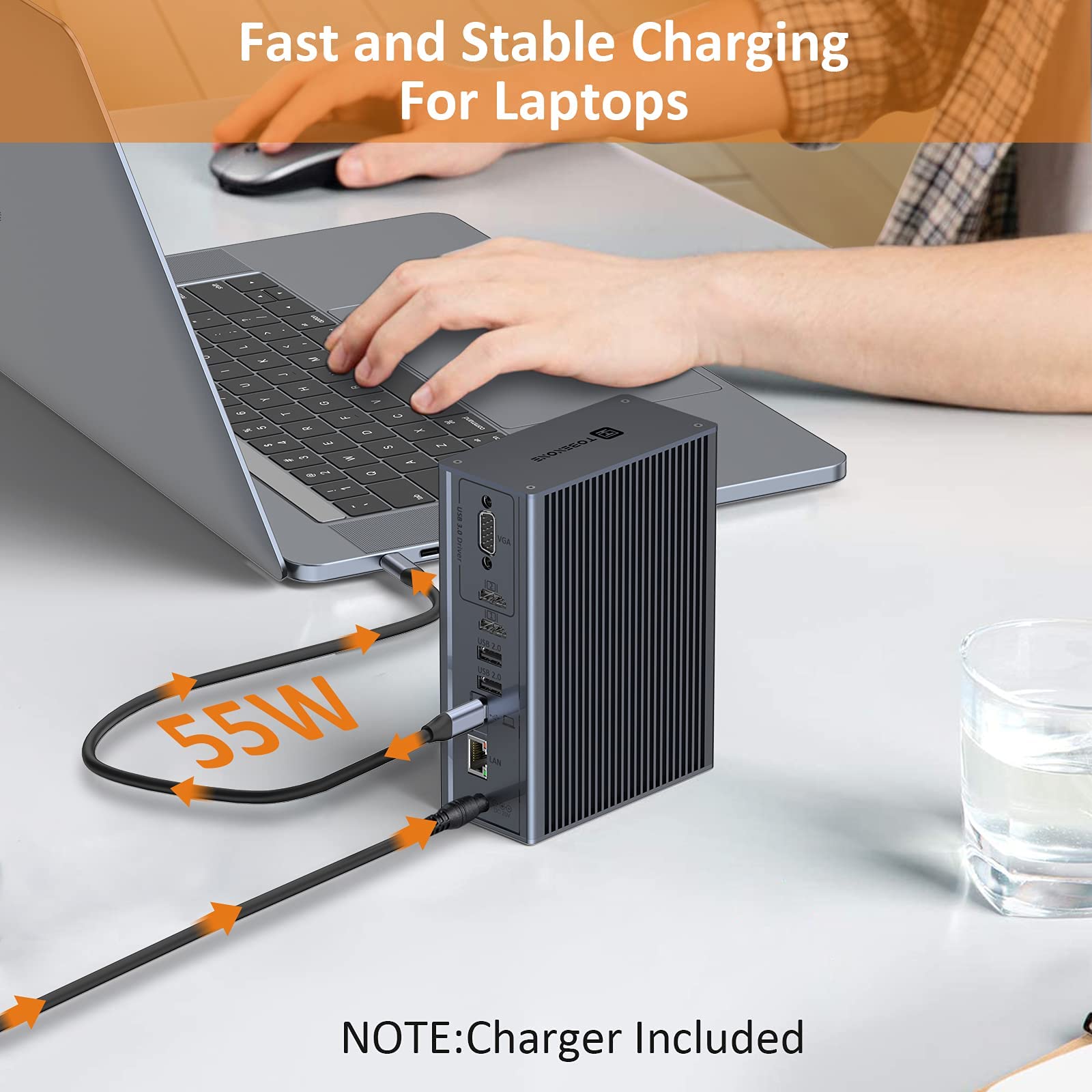 16-in-1 USB C Laptop Docking Station with Dual HDMI & VGA - Universal USB C Hub for MacBook Pro/Air, Windows Laptops - 6 USB Ports, SD/TF Card Reader, Ethernet, 3.5mm Audio - Perfect for Home Office & Multi-Monitor Workstations