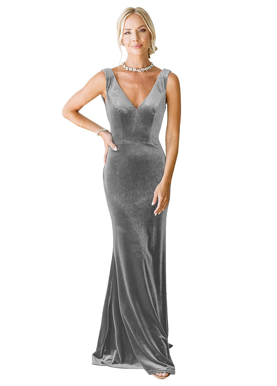 Elegant V-Neck Velvet Bridesmaid Dresses - Long Mermaid Evening Gowns for Women | Sleeveless Formal Gowns for Weddings, Prom & Special Occasions