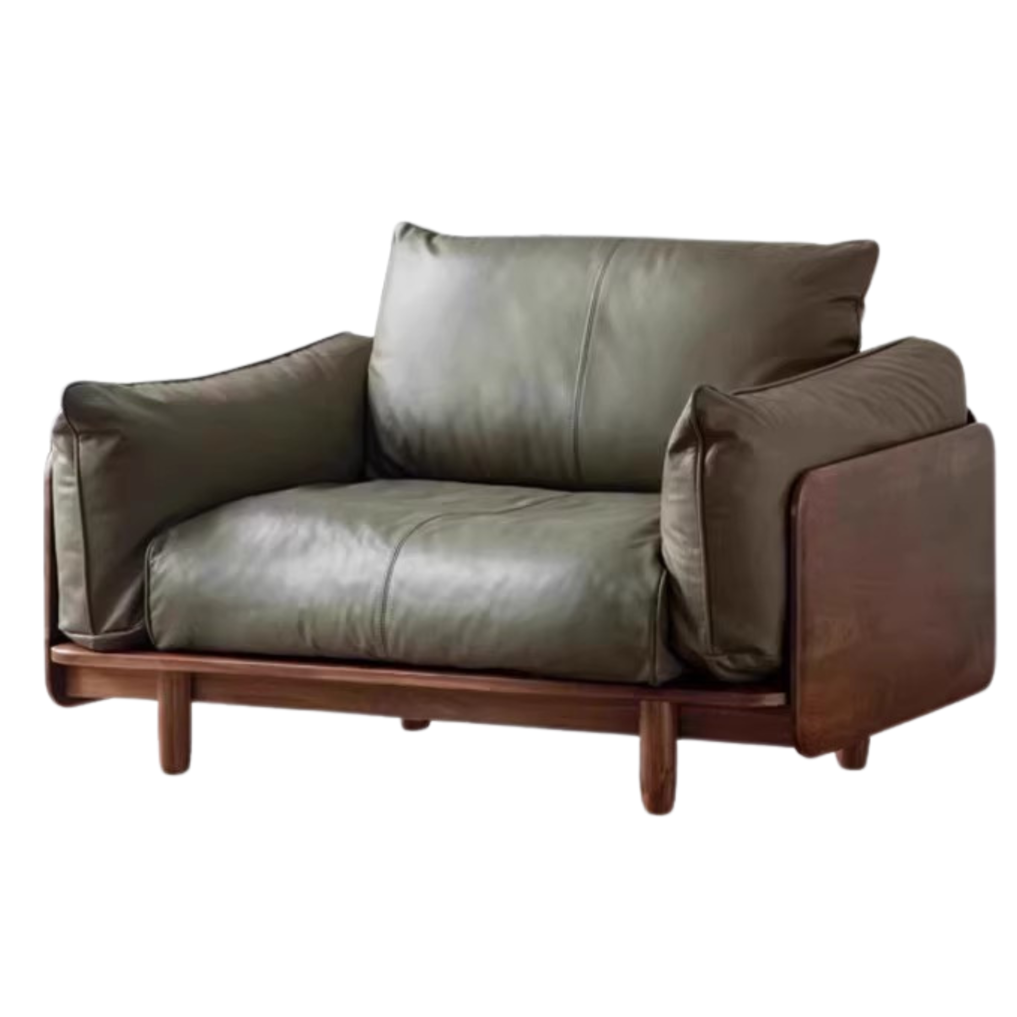 Premium Black Walnut Solid Wood Genuine Leather Sofa - Handcrafted Fabric Sofa for Living Room, Lounge & Office - Modern Comfort Furniture for Home Decor