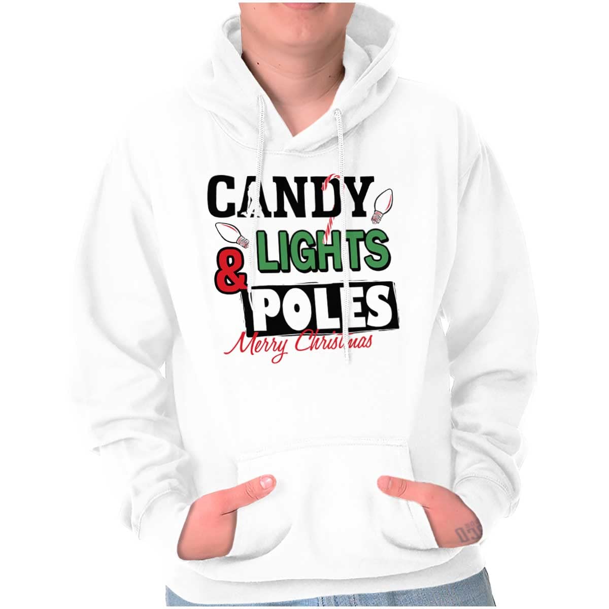 Funny Christmas Candy Cane Lights Hooded Sweatshirt for Men - Cozy Holiday Pullover for Xmas Parties & Winter Outfits