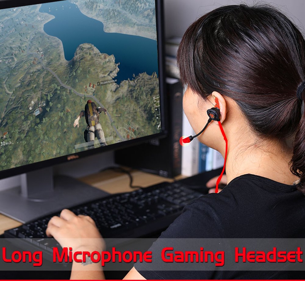 DLAND Wired Gaming Earbuds with Adjustable Mic - Noise Cancelling Headphones for PS4, Xbox, PC, Laptop & Smartphones - Soft Comfort Design, Inline Controls & Portable Case (Red) - Perfect for Esports, Online Gaming & Hands-Free Calling
