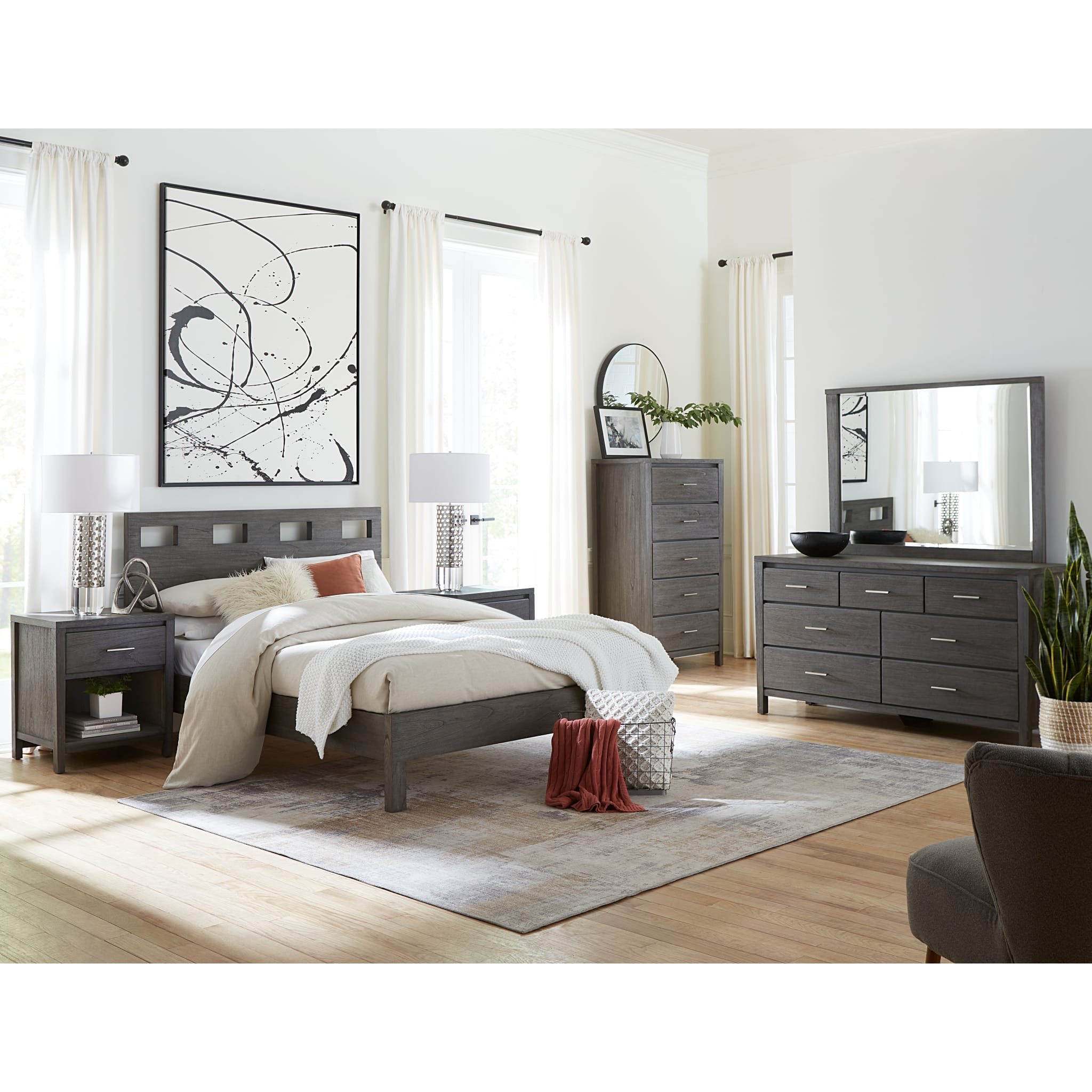 Riva Solid Wood Bed Frame in Sharkskin Gray - Modern & Durable Bedroom Furniture for Master Bedroom or Guest Room