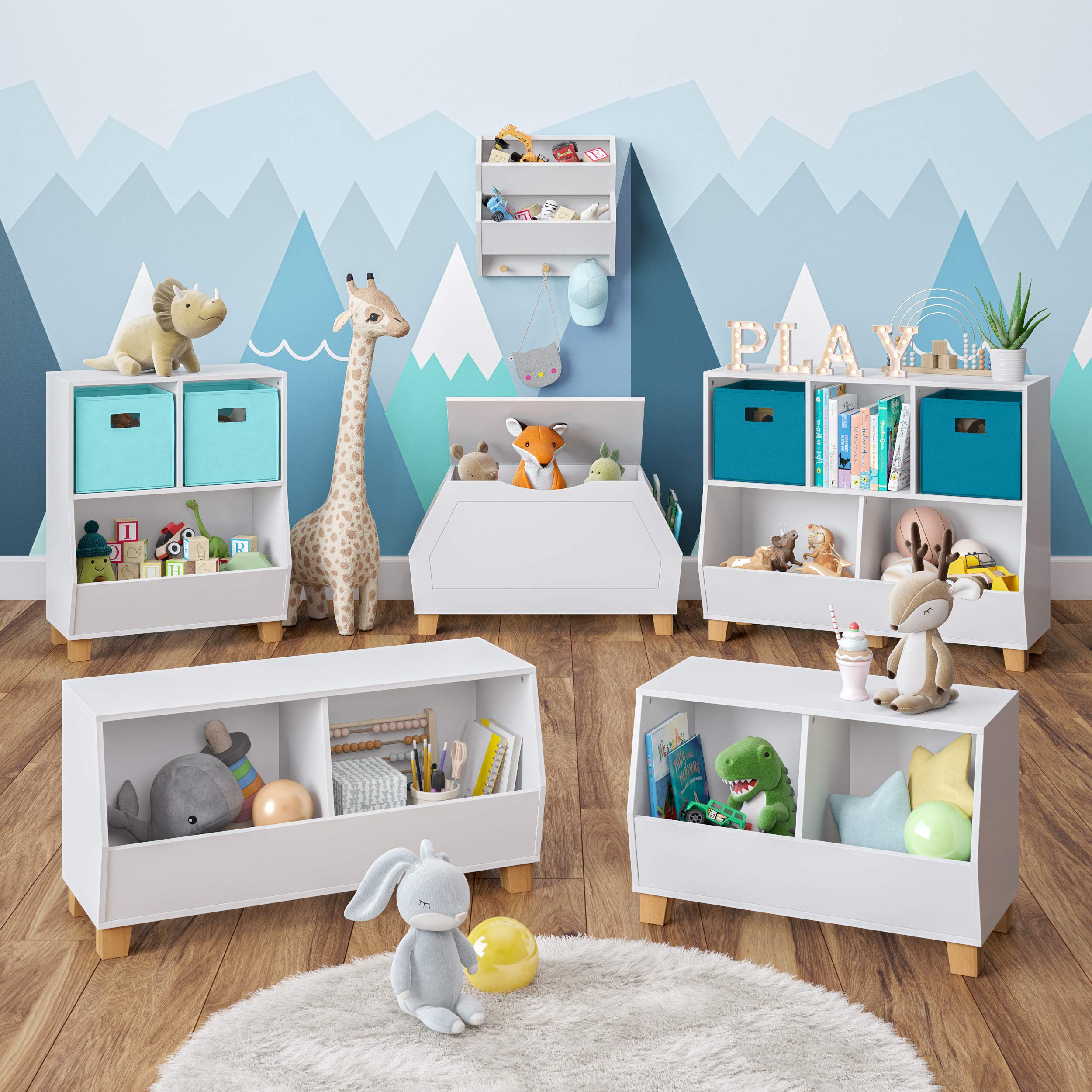 RiverRidge Kids Bookshelf Toy Storage Organizer with 2 Cubbies & Spacious Bin - White Playroom Organizer for Toys, Books & Kids Room Decor - Perfect for Nursery, Daycare or Classroom Storage Solutions
