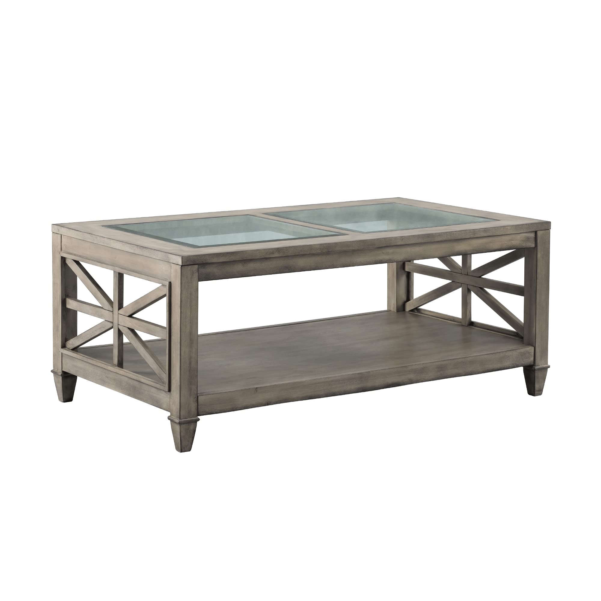 Solid Wood Coffee Table with Tempered Glass Top - 45.5