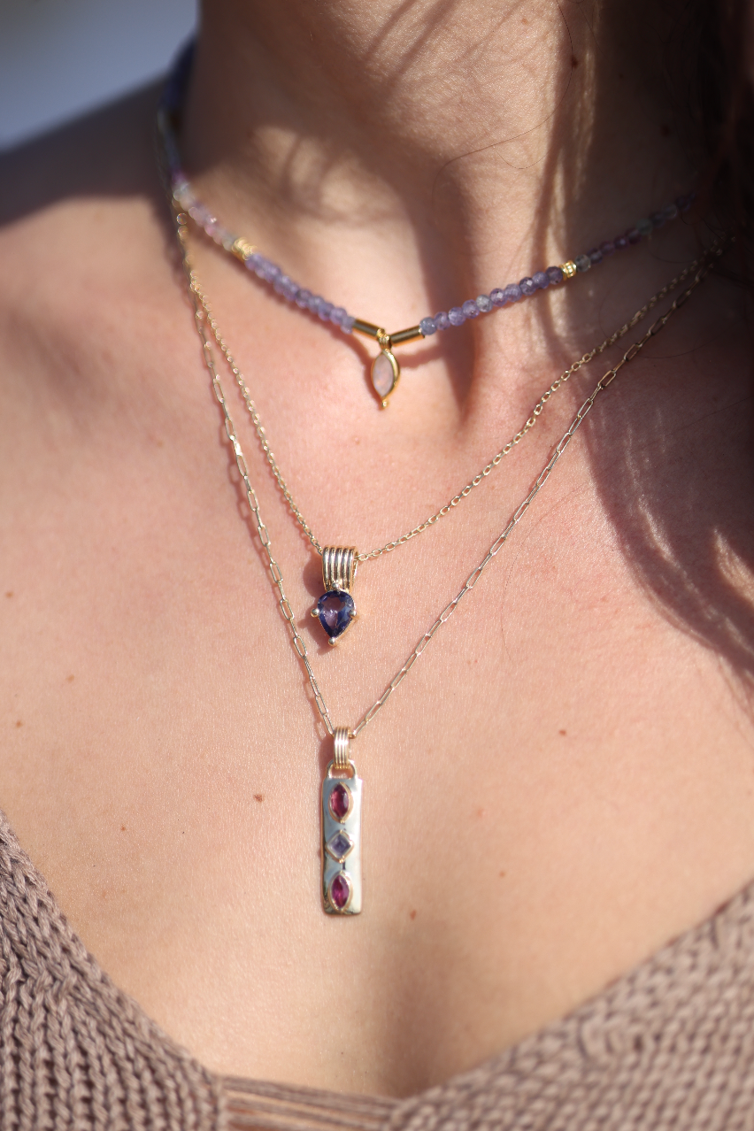 Elegant Coronet Iolite & Rhodolite Gold Necklace for Women | Perfect for Weddings, Parties & Special Occasions