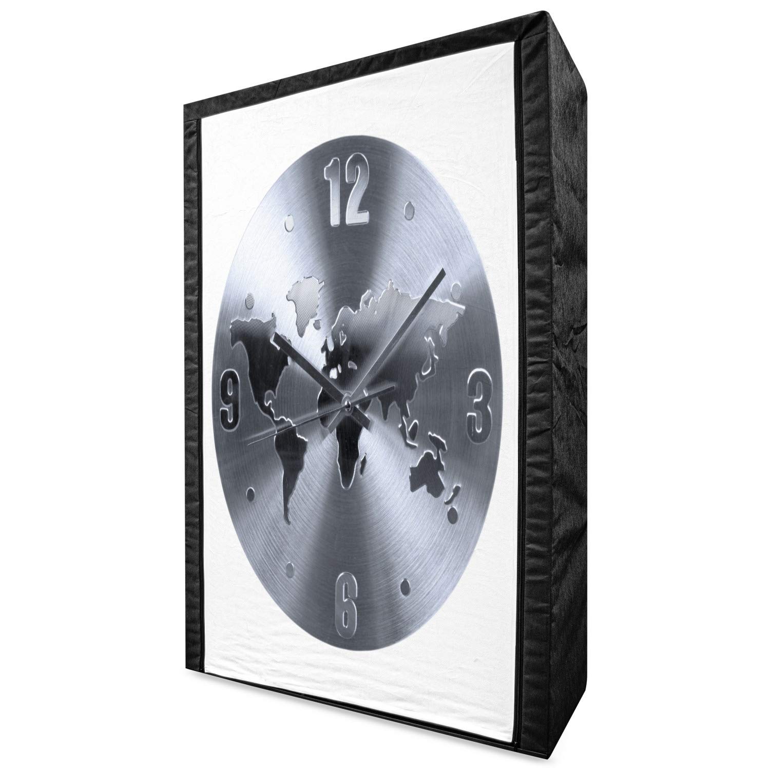 Ambesonne Grey Portable Fabric Wardrobe with Round Clock & World Map Print - 42.5