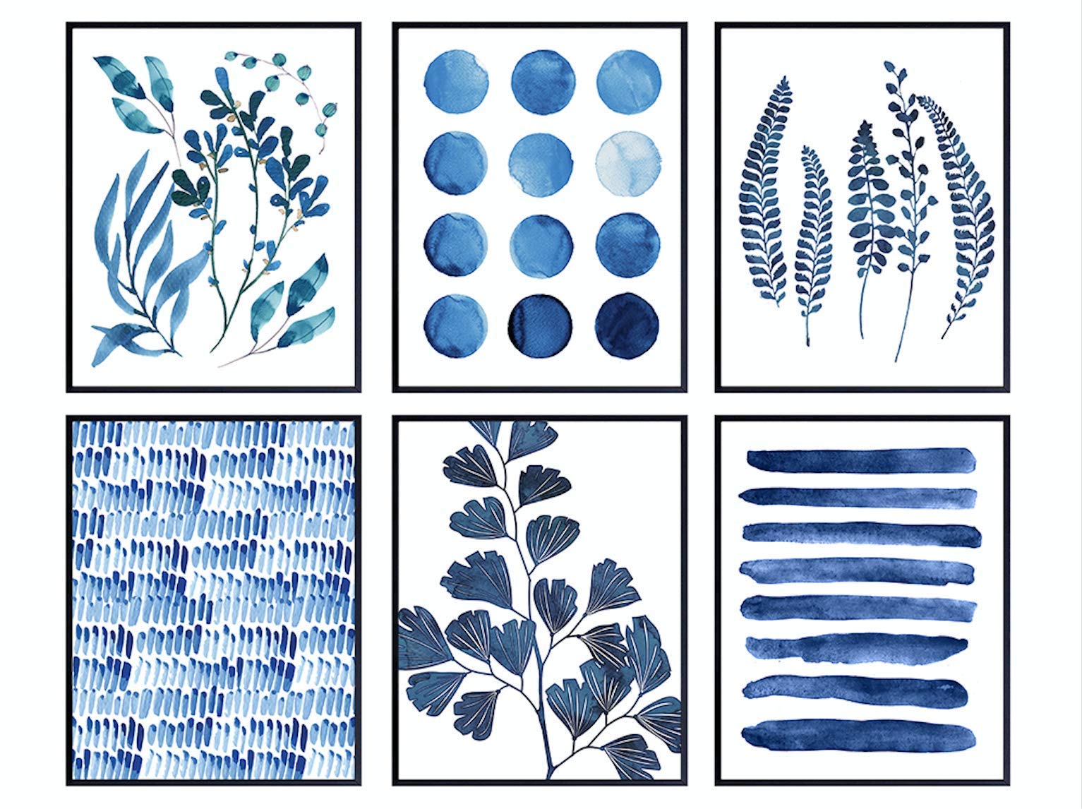 Mid Century Modern Wall Decor - Abstract Wall Art Prints for Living Room & Bedroom - Blue Botanical Herbs Minimalist Poster - Contemporary Boho Home Decor - Aesthetic Wall Picture for Office & Dorm
