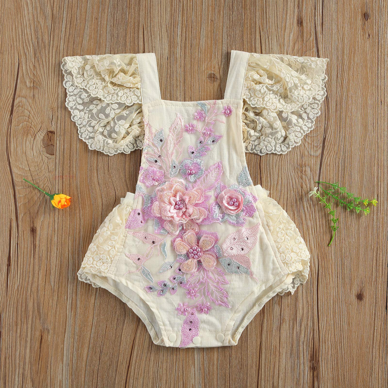 Baby Girls Summer Romper Dress - Lace Tutu Skirt & Ruffle Bodysuit Floral Print Jumpsuit with Backless Overalls & Headbands Set | Perfect for Photoshoots, Parties & Outdoor Play