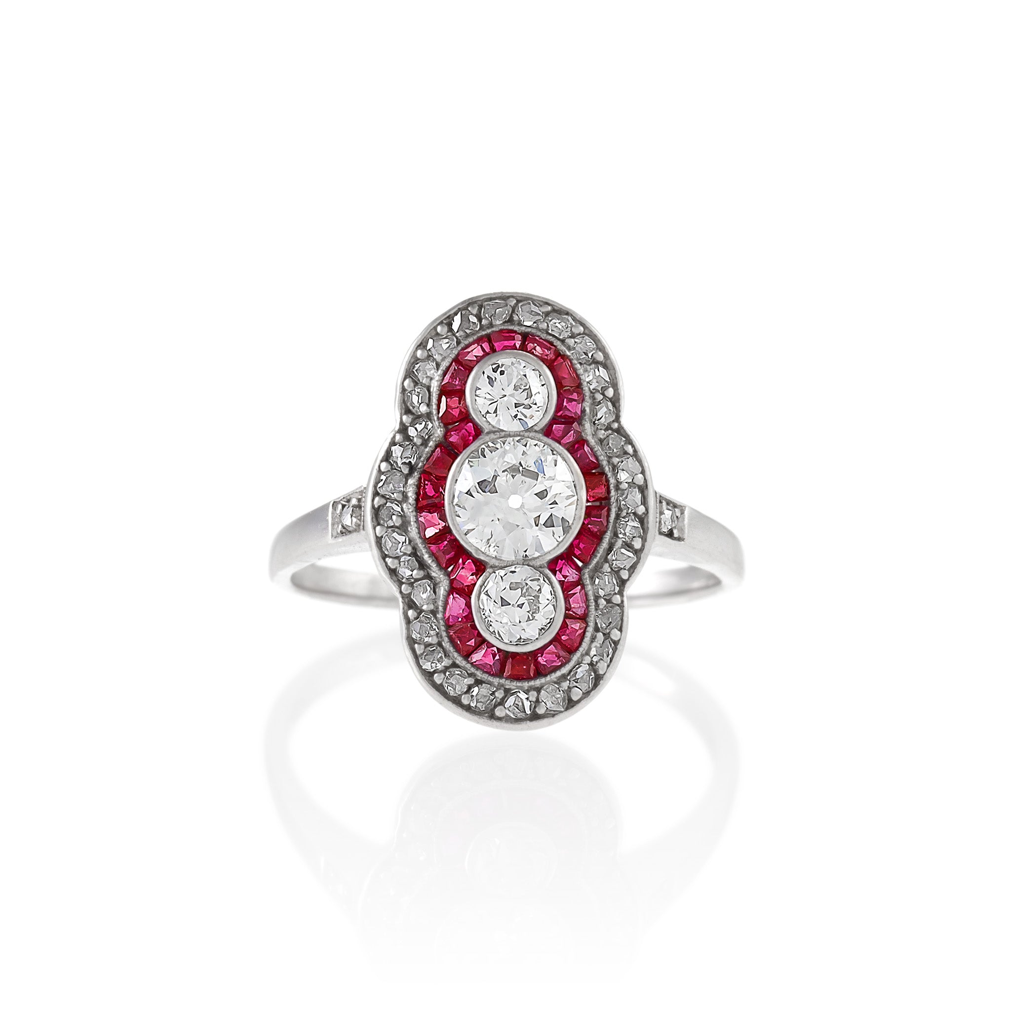 Exquisite Ruby & Three Stone Diamond Shield Ring for Women | Elegant Vintage Jewelry | Perfect for Weddings, Anniversaries & Special Occasions