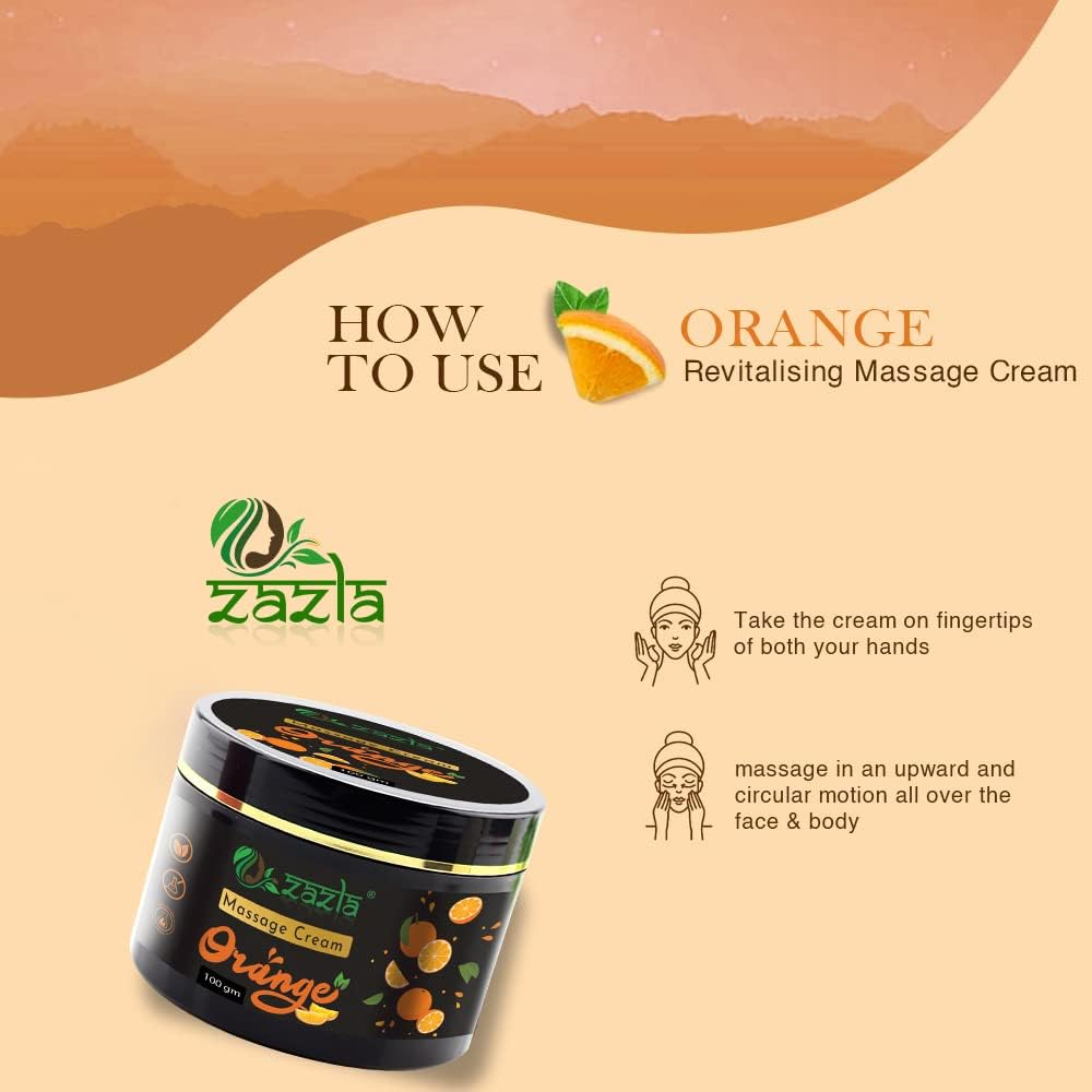 Zazla Orange Massage Cream for Face & Body - Moisturizing, Whitening & Brightening Cream - Softening & Nourishing Facial & Body Lotion (100g) | Perfect for Daily Skincare, Spa Treatments & At-Home Relaxation