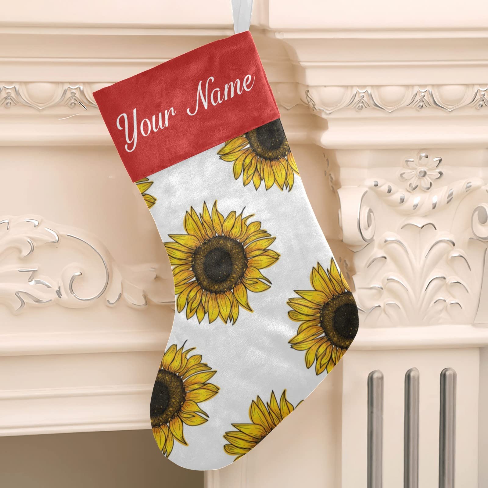Personalized Floral Sunflower Christmas Stockings - Custom Name Holiday Socks for Family Party Decor (17.52 x 7.87 Inch) - Perfect for Fireplace Mantel, Gift Exchange & Festive Home Decoration