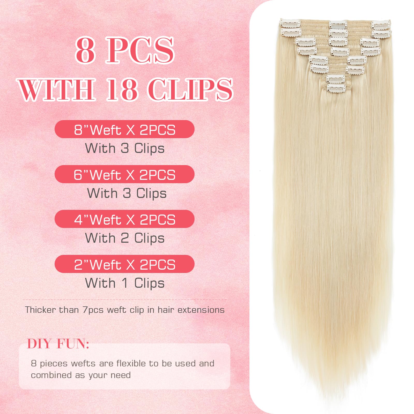 S-noilite 24 Inch Platinum Blonde Clip in Hair Extensions - 8Pieces 170G Real Human Remy Hair with Double Weft #60 - Perfect for Parties, Weddings & Daily Styling