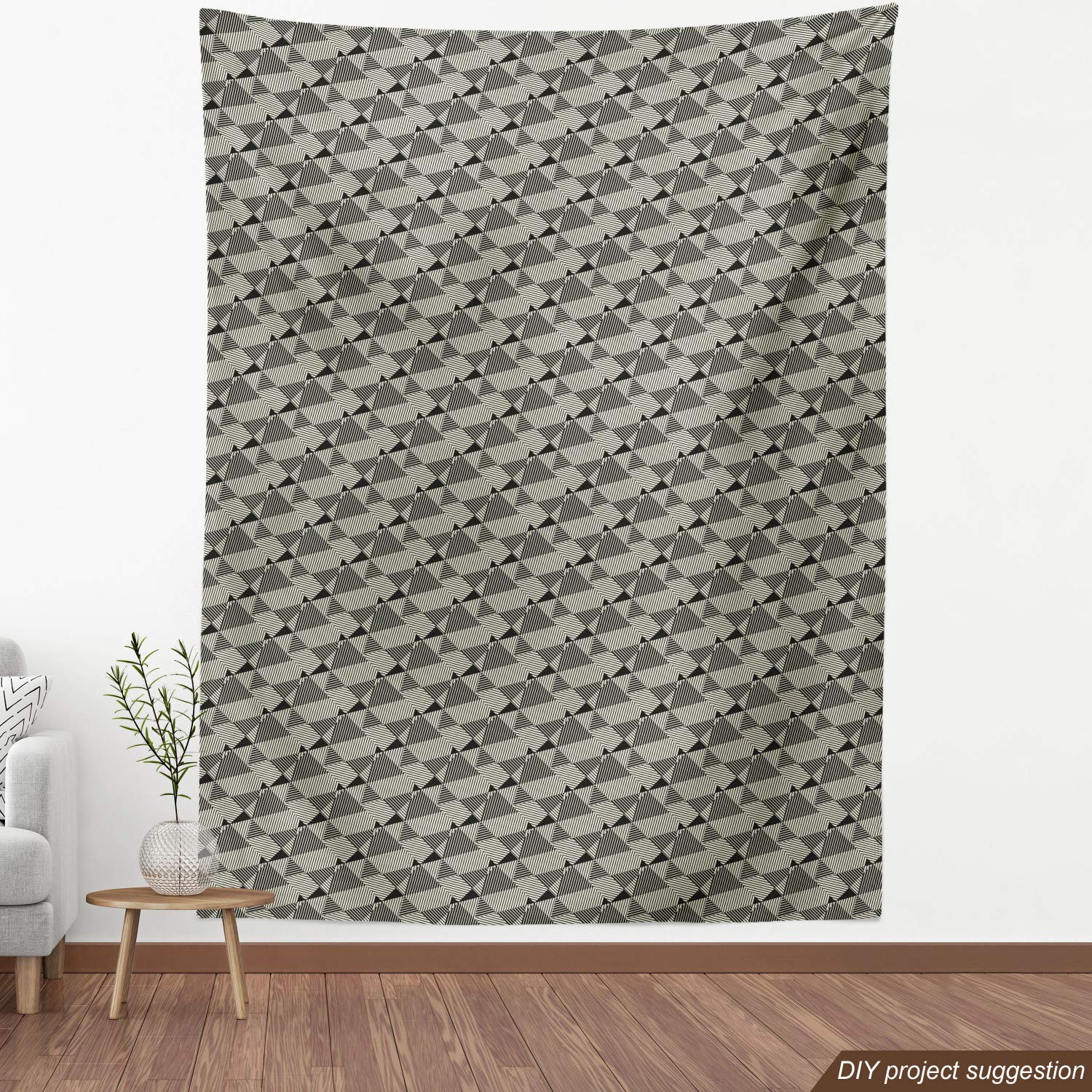 Ambesonne Abstract Fabric by The Yard - Complex Geometric Triangle Pattern with Scrapbook Stripes, Decorative Upholstery Fabric for Sofa, Curtains & Home Decor (3 Yards, Dark Taupe Grey & Ivory) | Perfect for DIY Projects, Pillow Covers & Wall Hangings