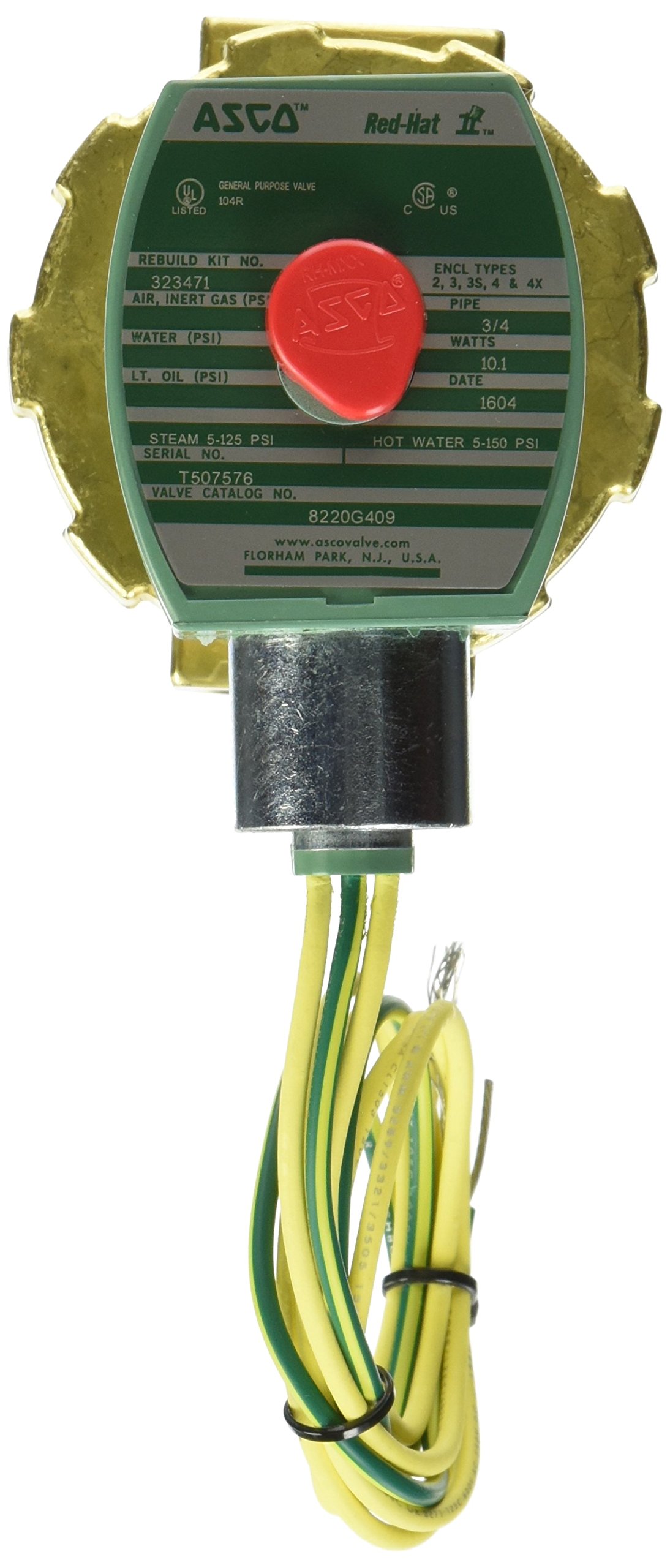 ASCO 8220G409 -24/60 Brass Body Hot Water & Steam Pilot Operated Diaphragm Valve, 3/4
