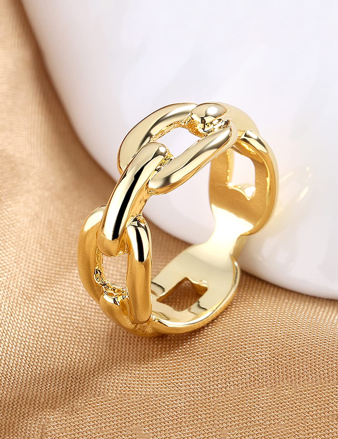 Fashionable Yellow Chime Rings for Women & Girls - Gold Tone Chain Design Finger Rings - Perfect Birthday Gift for Her, Anniversary Present for Wife - Ideal for Parties, Date Nights & Special Occasions
