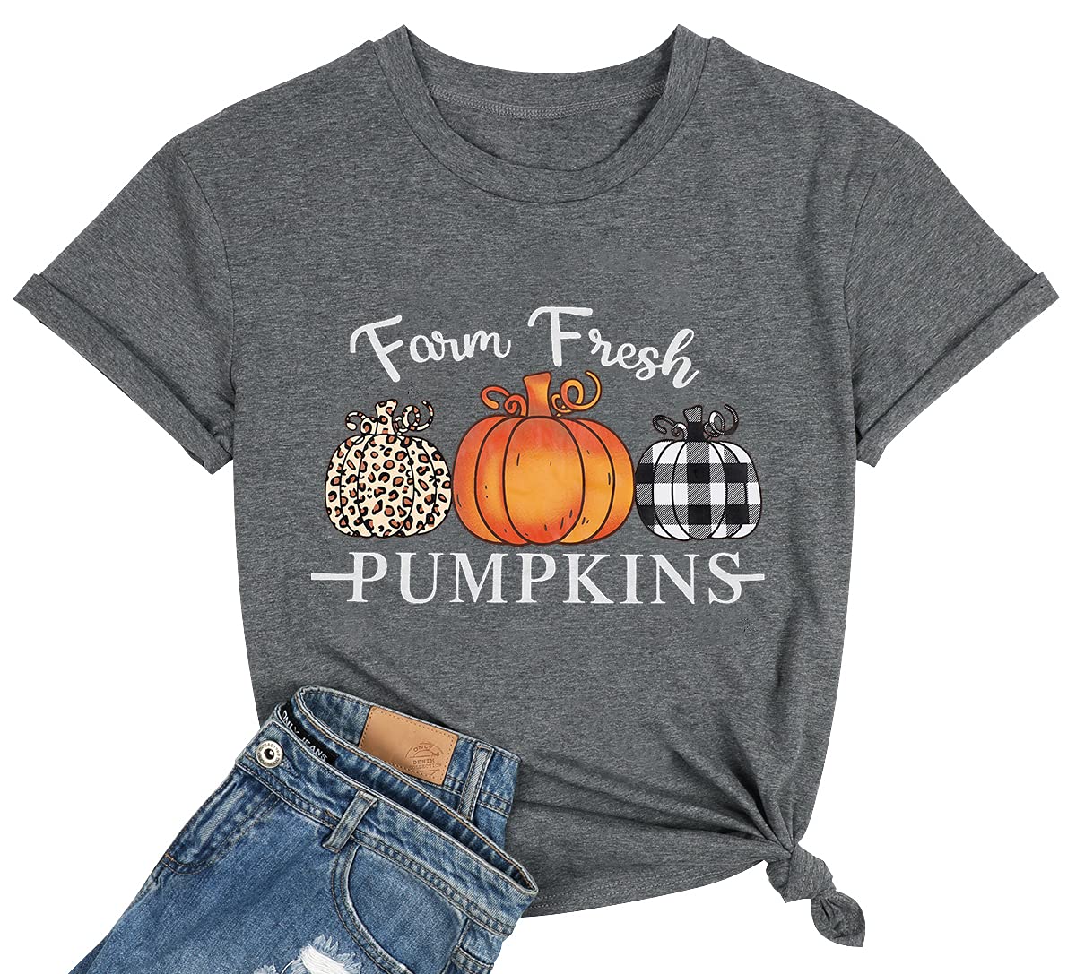 Funny Pumpkin Graphic Tee for Women - Fall Thanksgiving Short Sleeve Casual T-Shirt with Letter Print | Perfect for Autumn Parties, Family Gatherings & Holiday Outfits