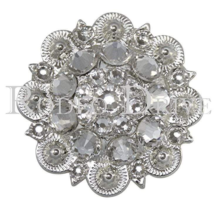 1.5 Inch European Crystal Concho - Clear Bright Silver for Western Belts, Hats & Boots | Premium Rhinestone Decorations for Cowboy Accessories & DIY Crafts