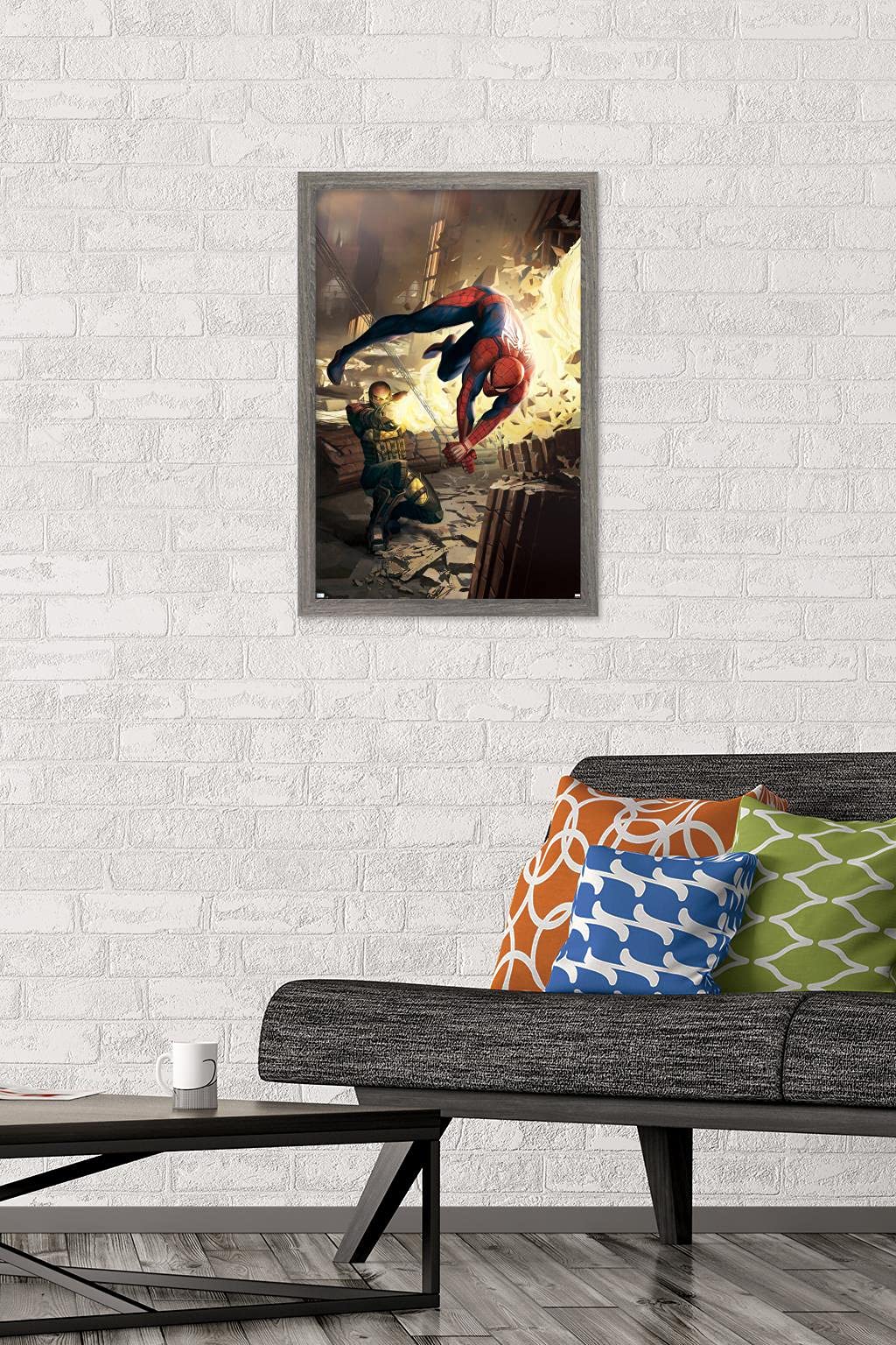Marvel Comics Shocker Wall Poster - Amazing Spider-Man #5 Art Print, 22.4x14.7 Inches, Barnwood Frame | Superhero Decor for Bedroom, Game Room & Office