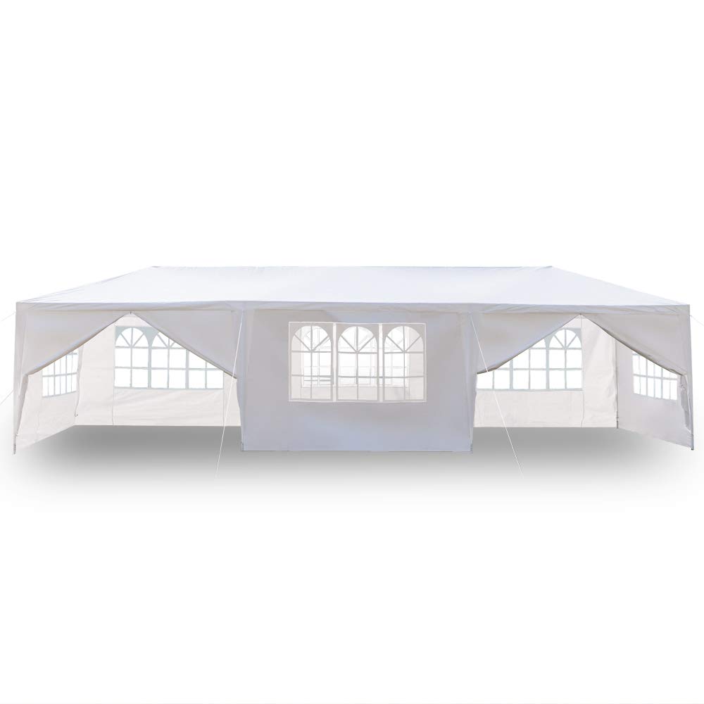 3 x 9m 8-Sided Waterproof Party Tent with 2 Doors & Spiral Tubes - Large Outdoor Camping Canopy, Sun Shelter with Rooms for Family Gatherings, Weddings, Beach Events and Backyard Parties (White)