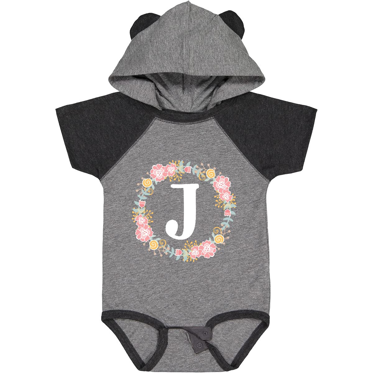 Inktastic Monogram Letter J Floral Rose Wreath Baby Bodysuit - Soft Cotton Infant Onesie for Newborns, Baby Showers & Photo Shoots
