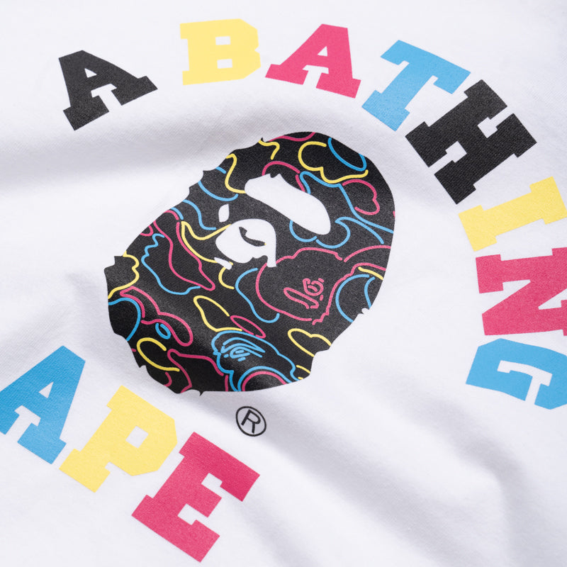 BAPE Neon Camo College T-Shirt for Men - White Streetwear Hip Hop Fashion Tee - Perfect for Casual Wear, Street Style & Urban Outfits