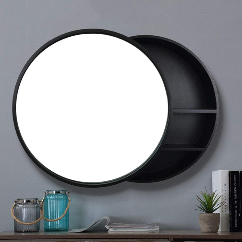 Solid Wood Round Wall Mounted Mirror Cabinet - Bathroom Vanity Mirror with Large Storage (Black, 19.7 Inch) - Perfect for Small Bathrooms & Bedroom Organization