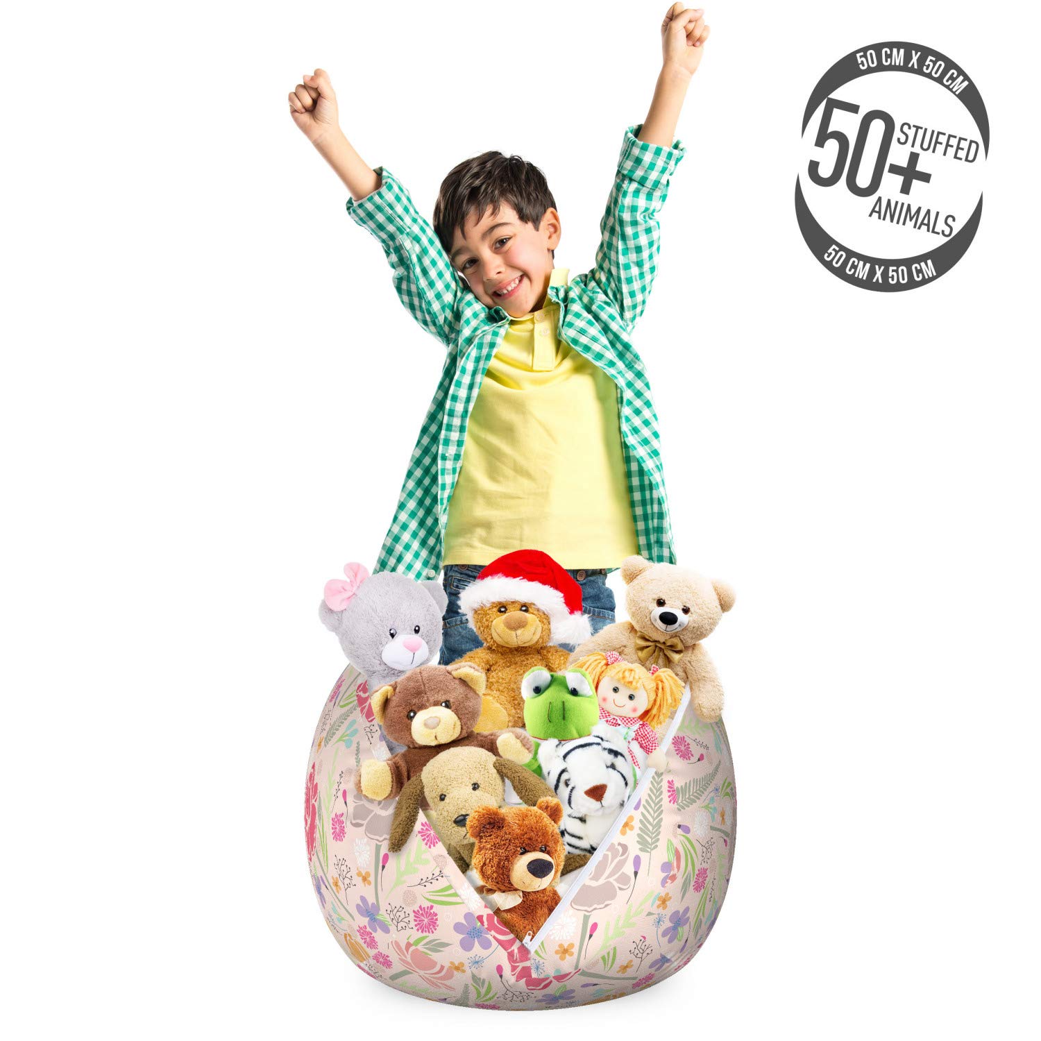 Ambesonne Botany Storage Toy Bag Chair - Washable Stuffed Animal Organizer with Spring Garden Wildflowers & Peonies Design, Small Multicolor for Kids Room, Nursery, or Playroom Organization