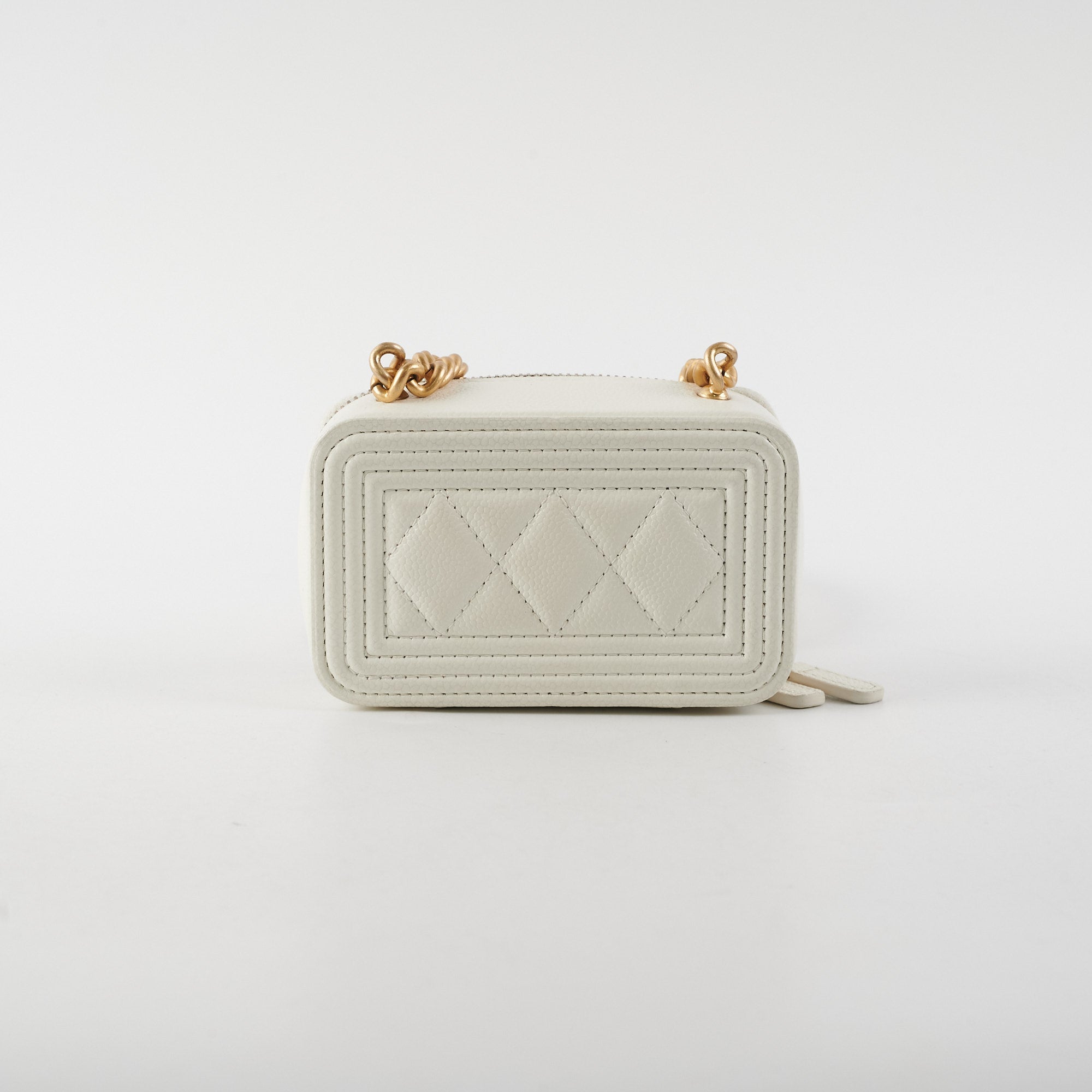 Chanel Caviar Micro Boy Card Holder on Chain in White - Luxury Compact Wallet for Everyday Use & Special Occasions