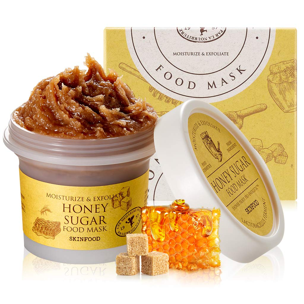 SKINFOOD Honey Sugar Scrub Mask 120g | Exfoliating & Hydrating Facial Mask for Glowing Skin - Perfect for Dry & Dull Skin Care Routine