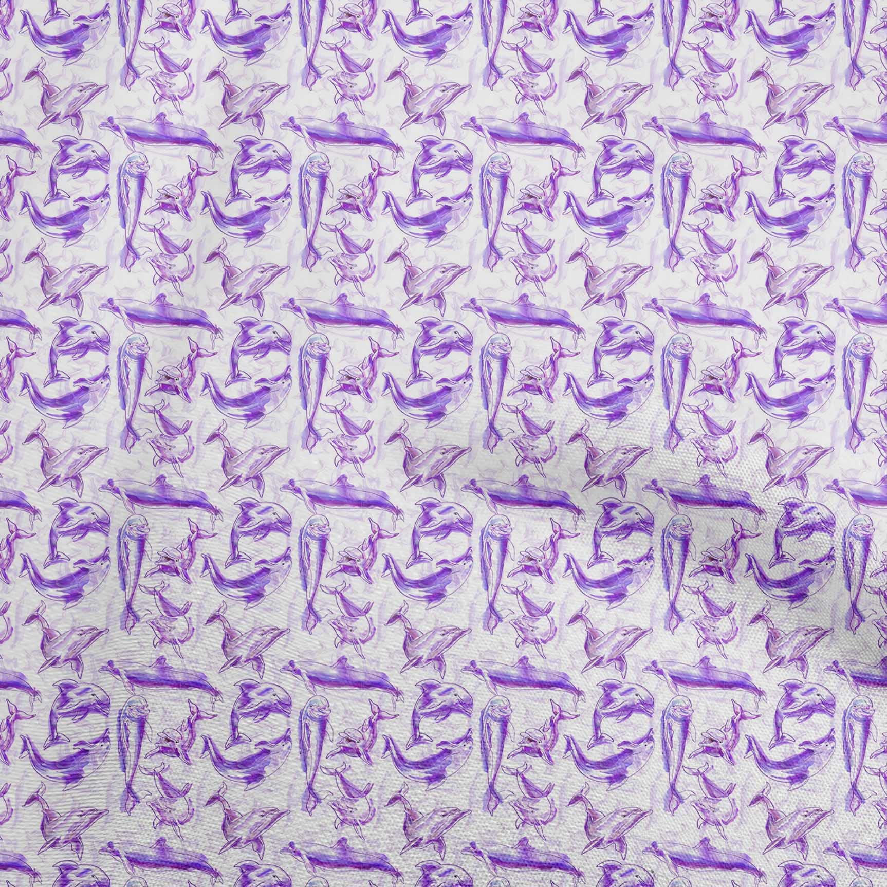 oneOone Velvet Purple Fabric Dolphin Print - 58 Inch Wide DIY Sewing Material for Clothing, Crafts & Home Decor | Soft & Durable Fabric by The Yard