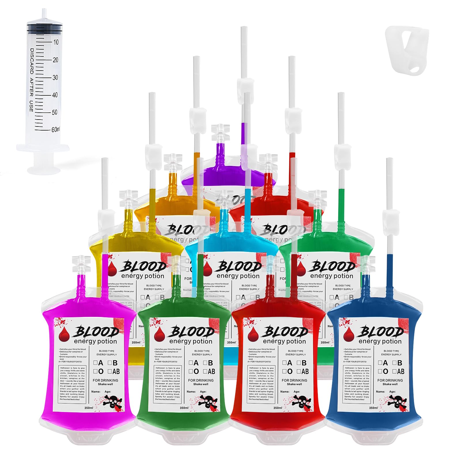 Halloween Blood Bags for Drinks - 10pcs Fake IV Bags for Halloween Party Decorations, Vampire Themed Parties, Nurse Graduation Props - Perfect for Costume Accessories, Haunted House Decor & Themed Events