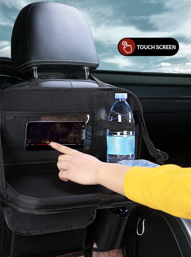 2-Pack Car Backseat Organizer with Foldable Table Tray & Tablet Holder - Waterproof Seat Back Protectors & Kick Mats for Kids - Perfect for Road Trips, School Commutes & Family Travel Accessories