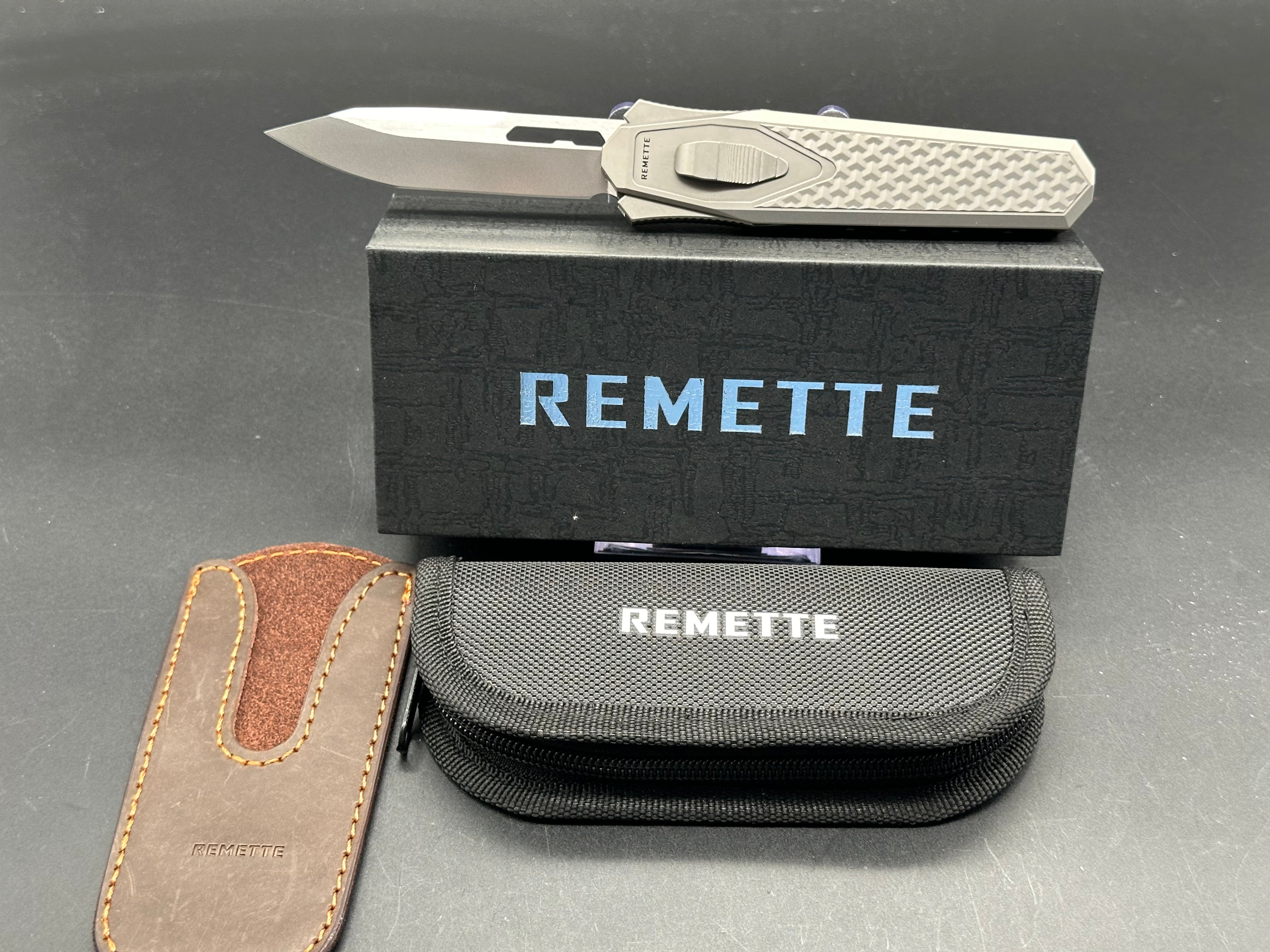 Premium RT Swordfish Knife - Grey Titanium Handle with Copper Foil Fat Carbon Inlay, Tanto Blade in M390 Steel - Perfect for EDC, Outdoor Adventures & Collectors